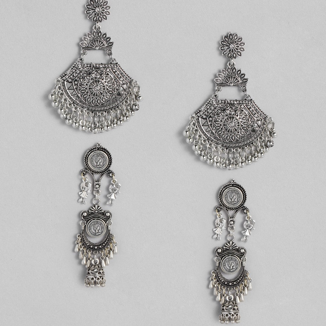 Oxidised Silver-Plated Set of 2 Earrings