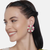 Pink & Off-White Gold-Plated Circular Handcrafted Stud