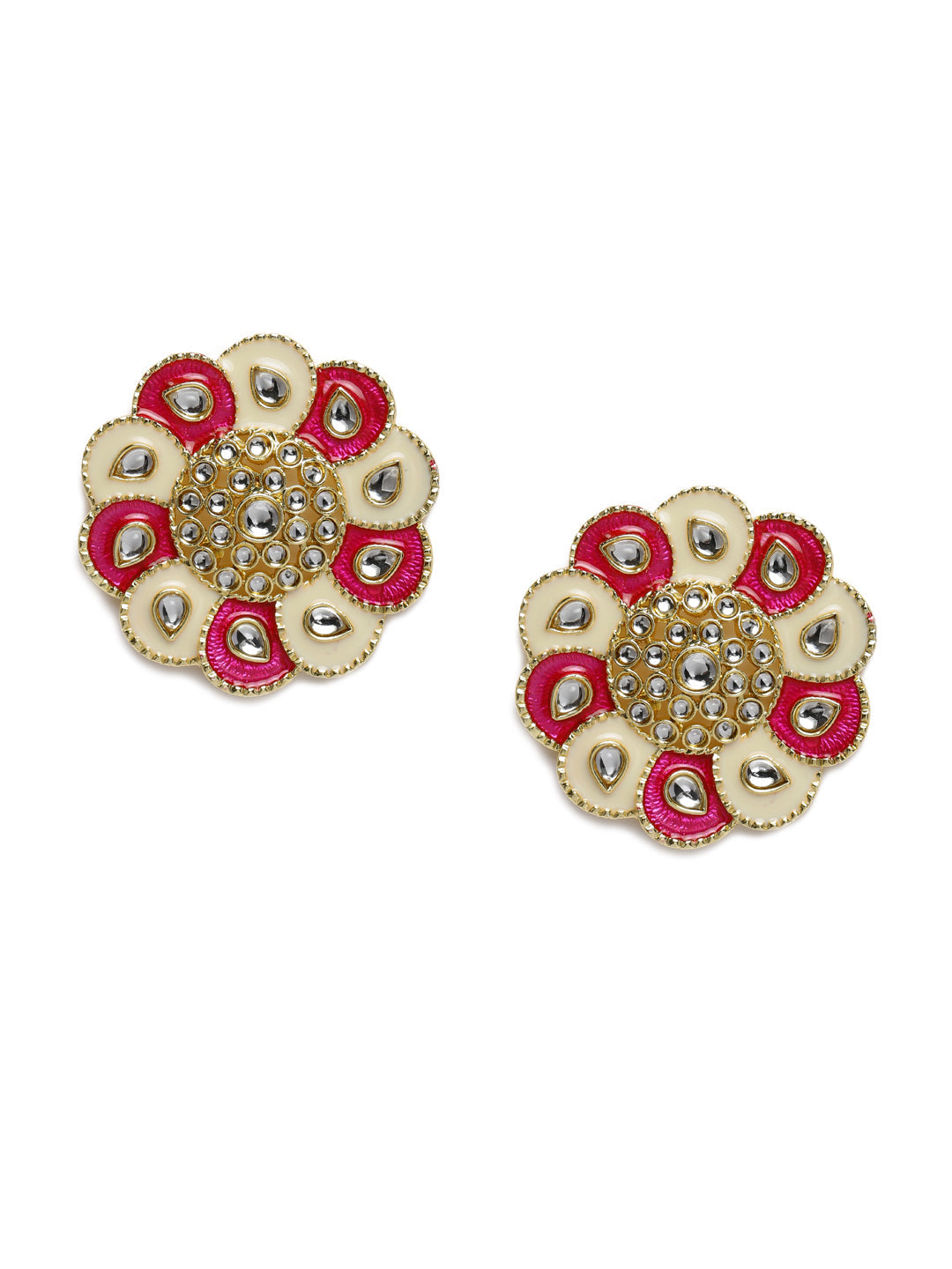 Pink & Off-White Gold-Plated Circular Handcrafted Stud