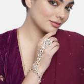 Laida Women Gold-Plated White Kundan & Pearls Studded Ring Bracelet