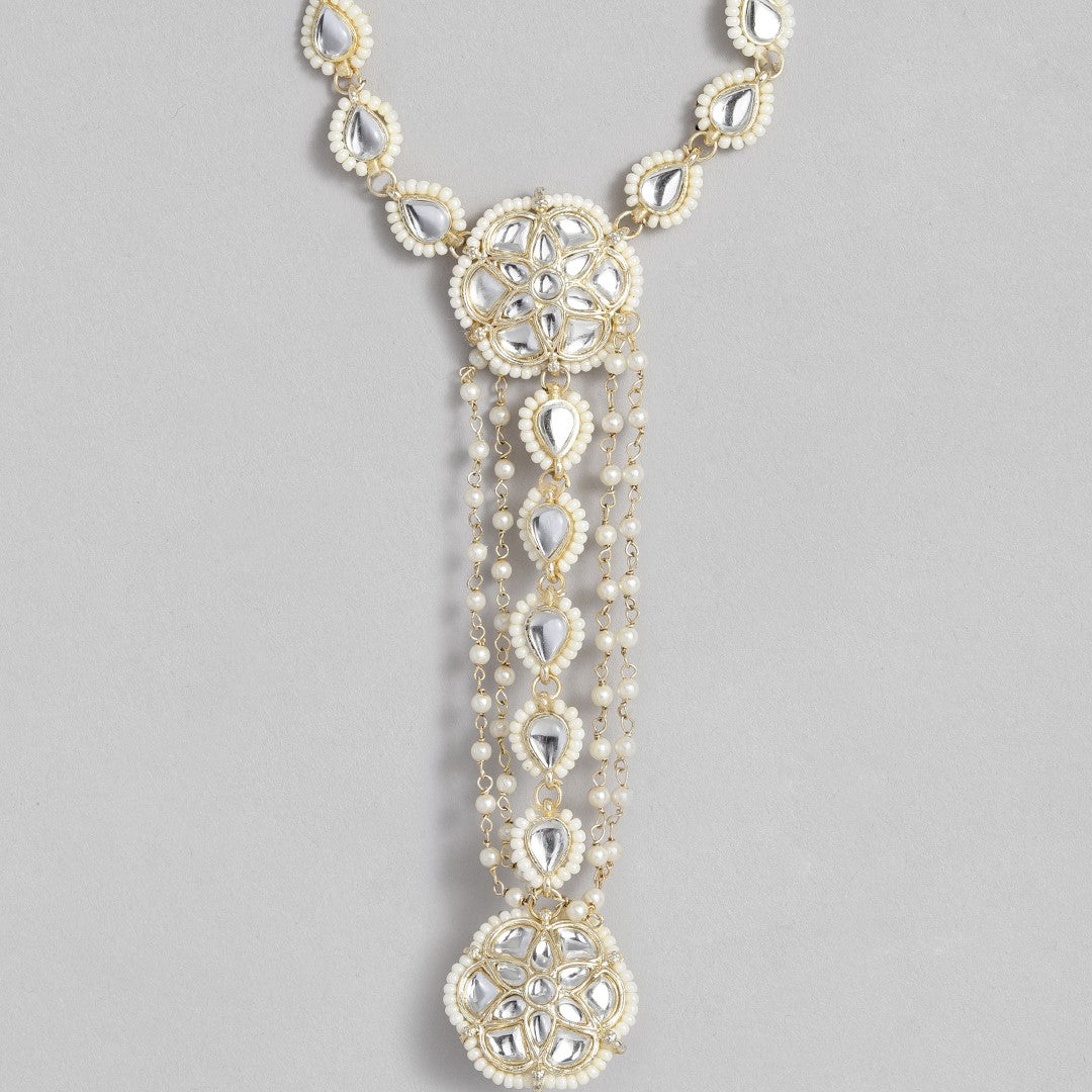 Laida Women Gold-Plated White Kundan & Pearls Studded Ring Bracelet