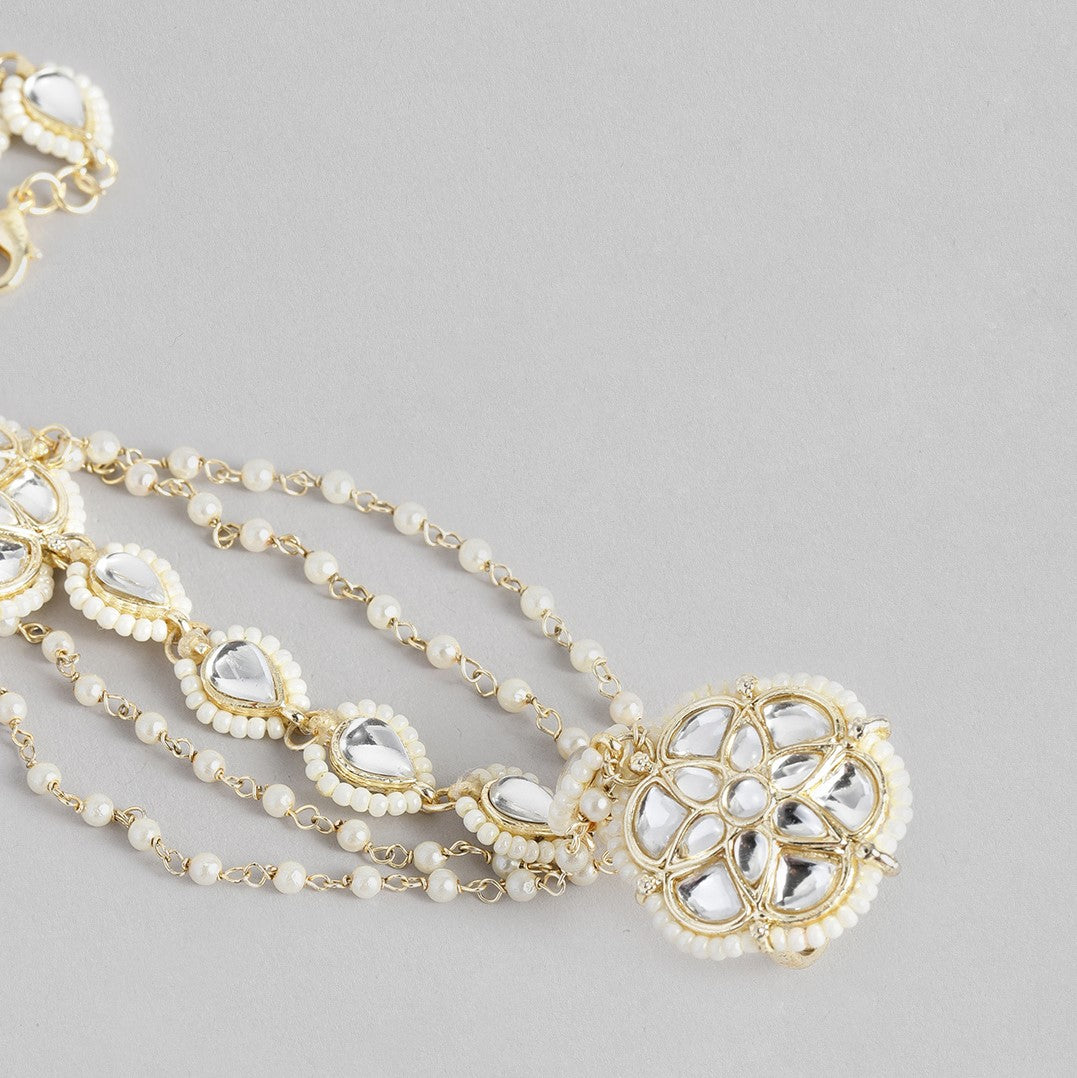 Laida Women Gold-Plated White Kundan & Pearls Studded Ring Bracelet