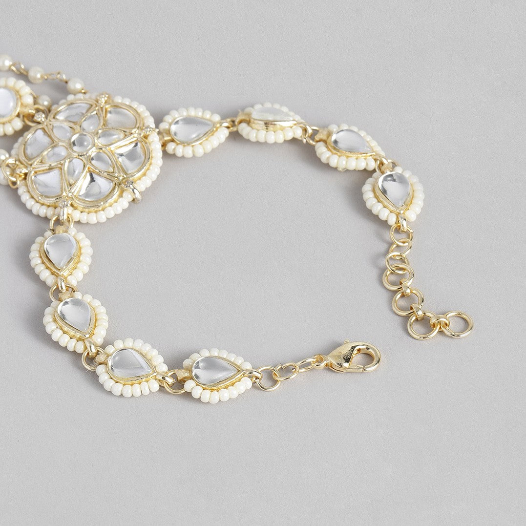 Laida Women Gold-Plated White Kundan & Pearls Studded Ring Bracelet