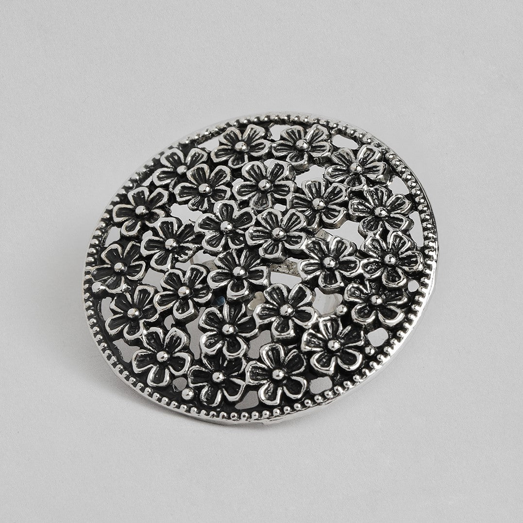 Ring of Flower Silver Oxidized Adjustable Finger Ring - Set of 3