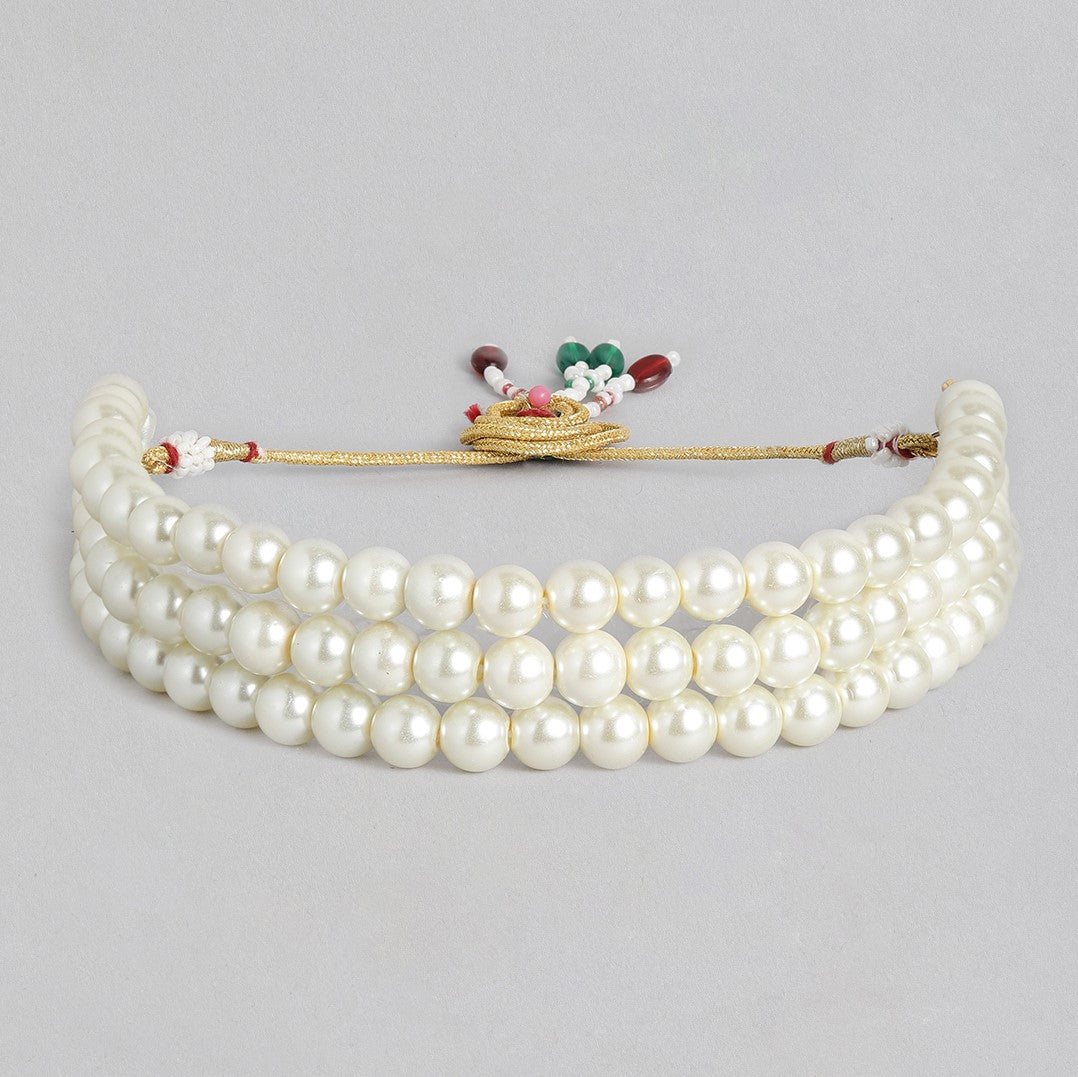 Off-White Antique Gold-Plated Beaded Handcrafted Choker Jewellery Set