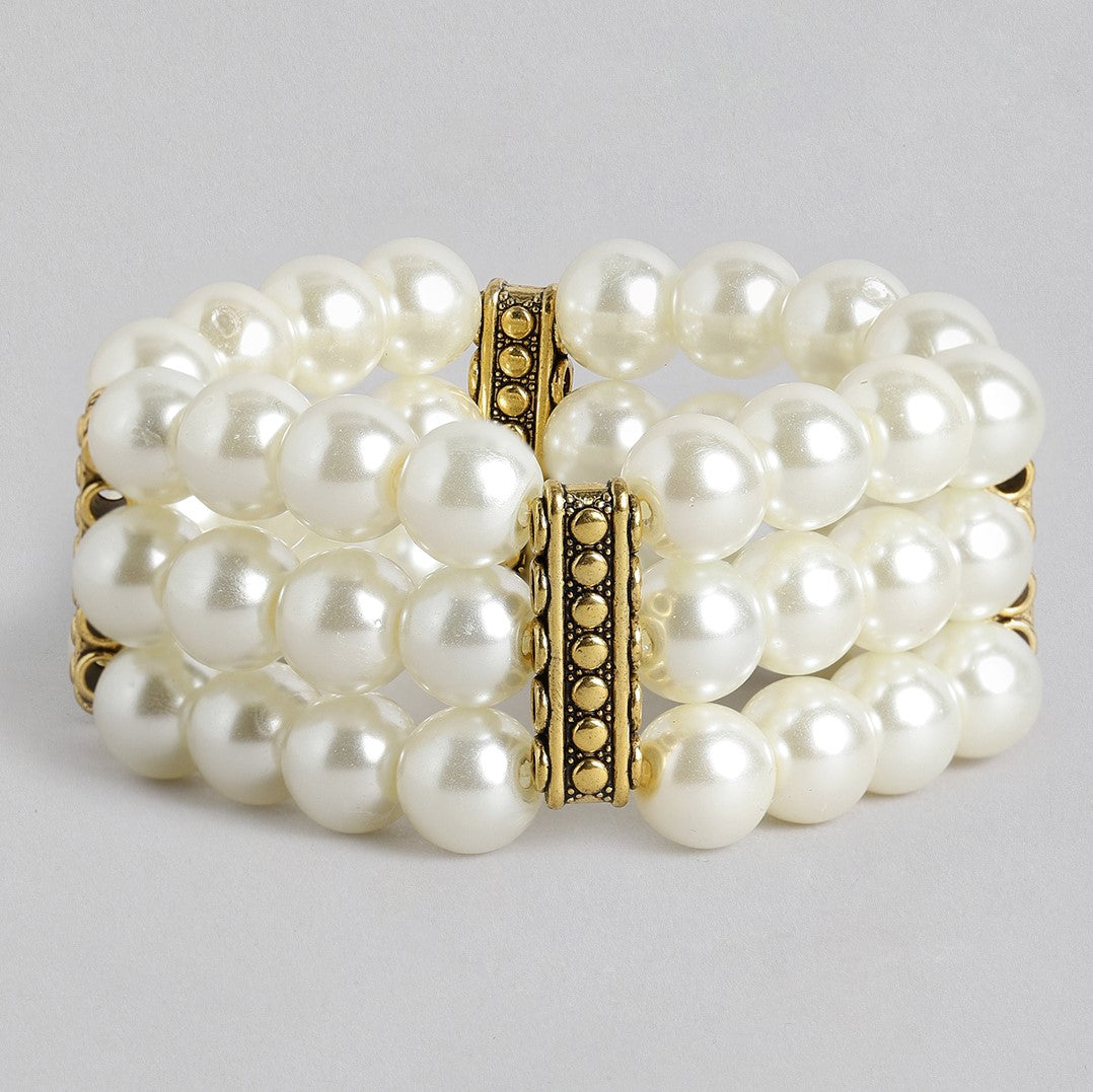 Off-White Antique Gold-Plated Beaded Handcrafted Choker Jewellery Set