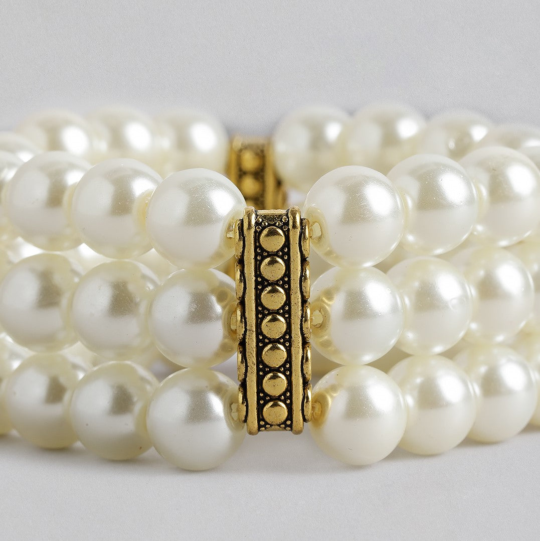 Off-White Antique Gold-Plated Beaded Handcrafted Choker Jewellery Set