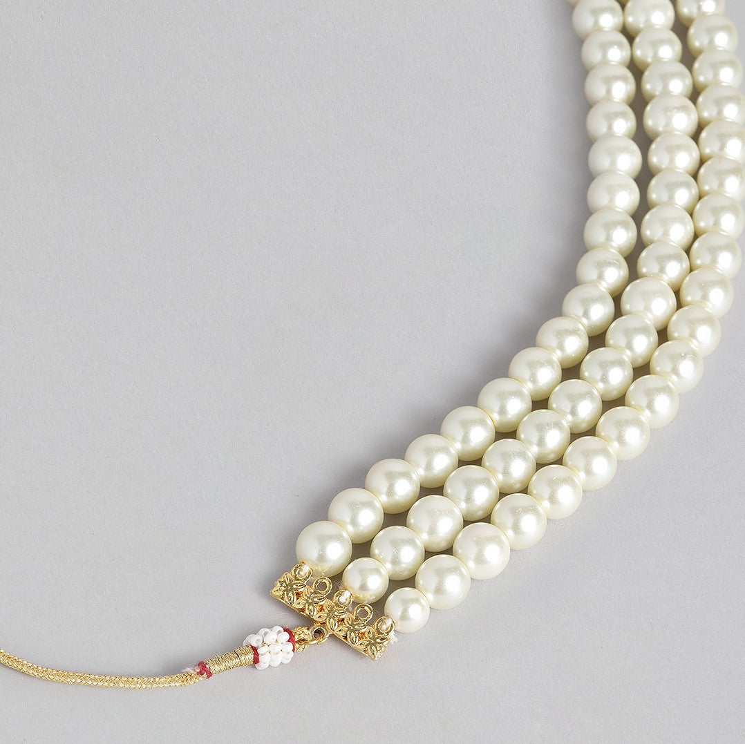 Off-White Antique Gold-Plated Beaded Handcrafted Choker Jewellery Set