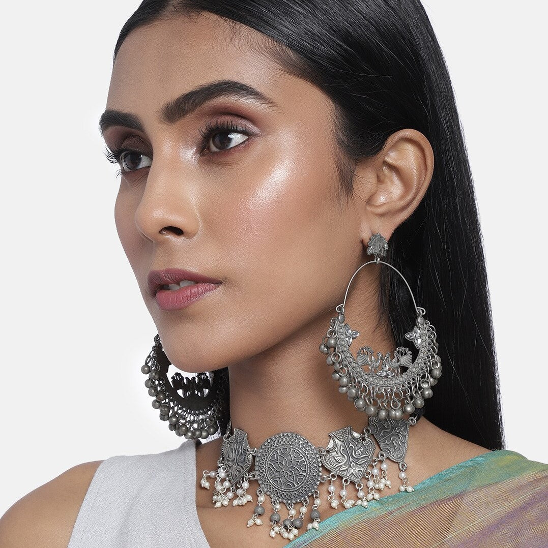 Laida Oxidised Silver-Toned Rhodium-Plated Classic Handcrafted Jewellery Set