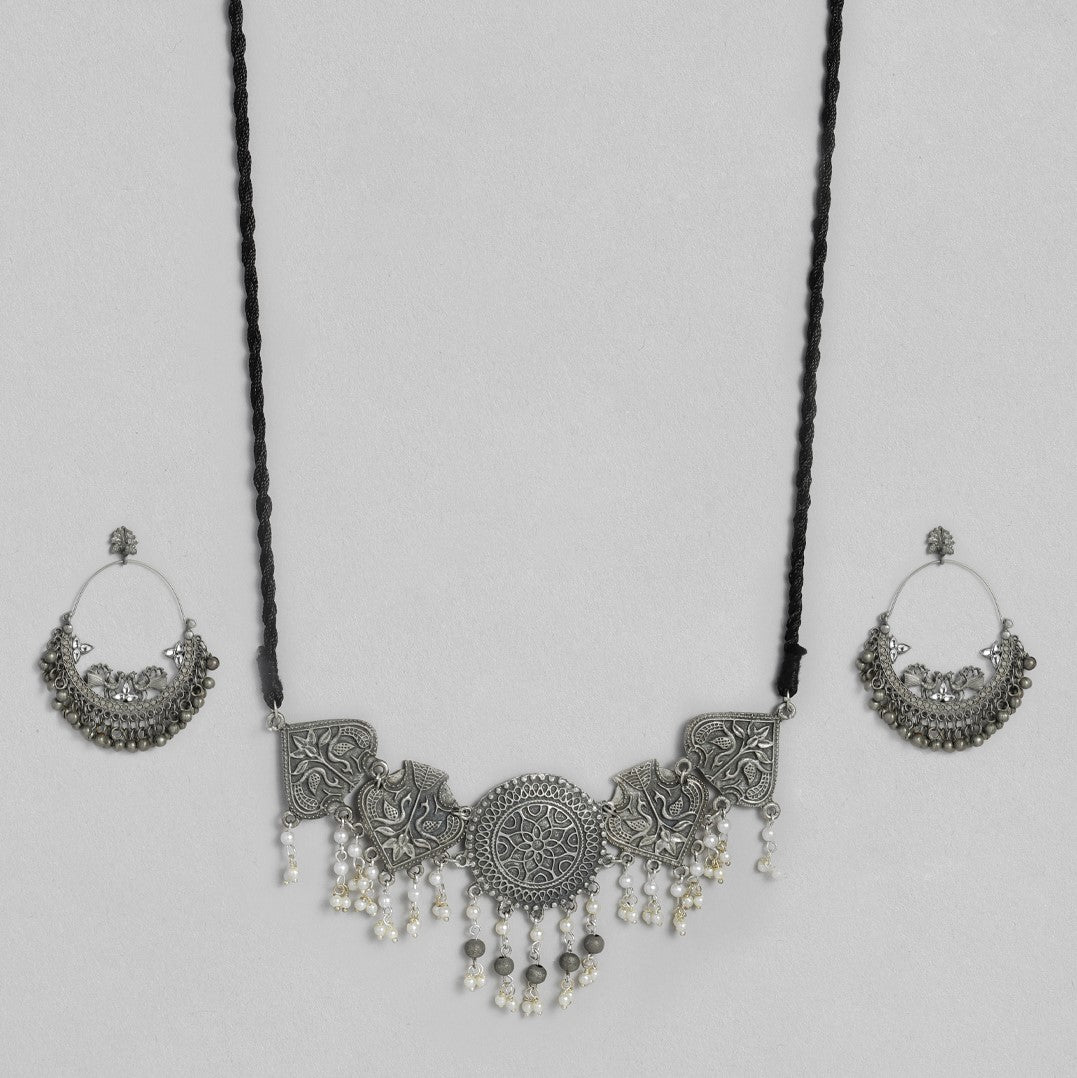 Laida Oxidised Silver-Toned Rhodium-Plated Classic Handcrafted Jewellery Set