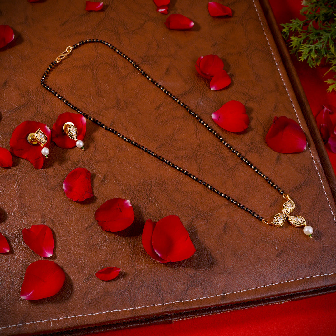 Leaf Pearl Mangalsutra With Earrings