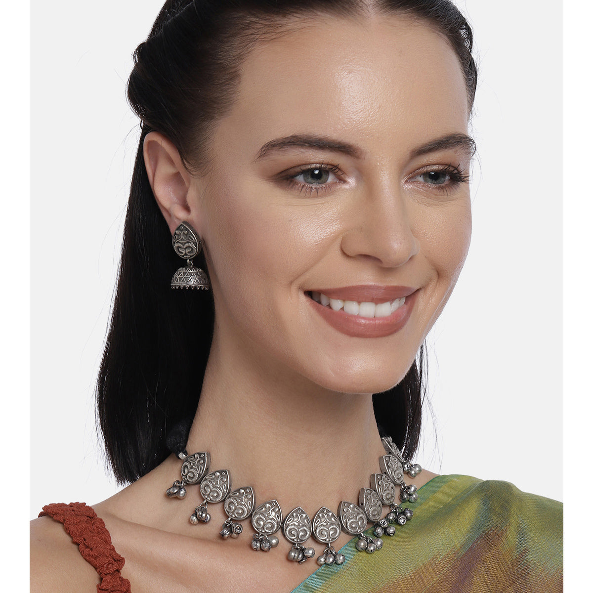 LAIDA Silver Plated Oxidized Handcrafted Jewellery Set