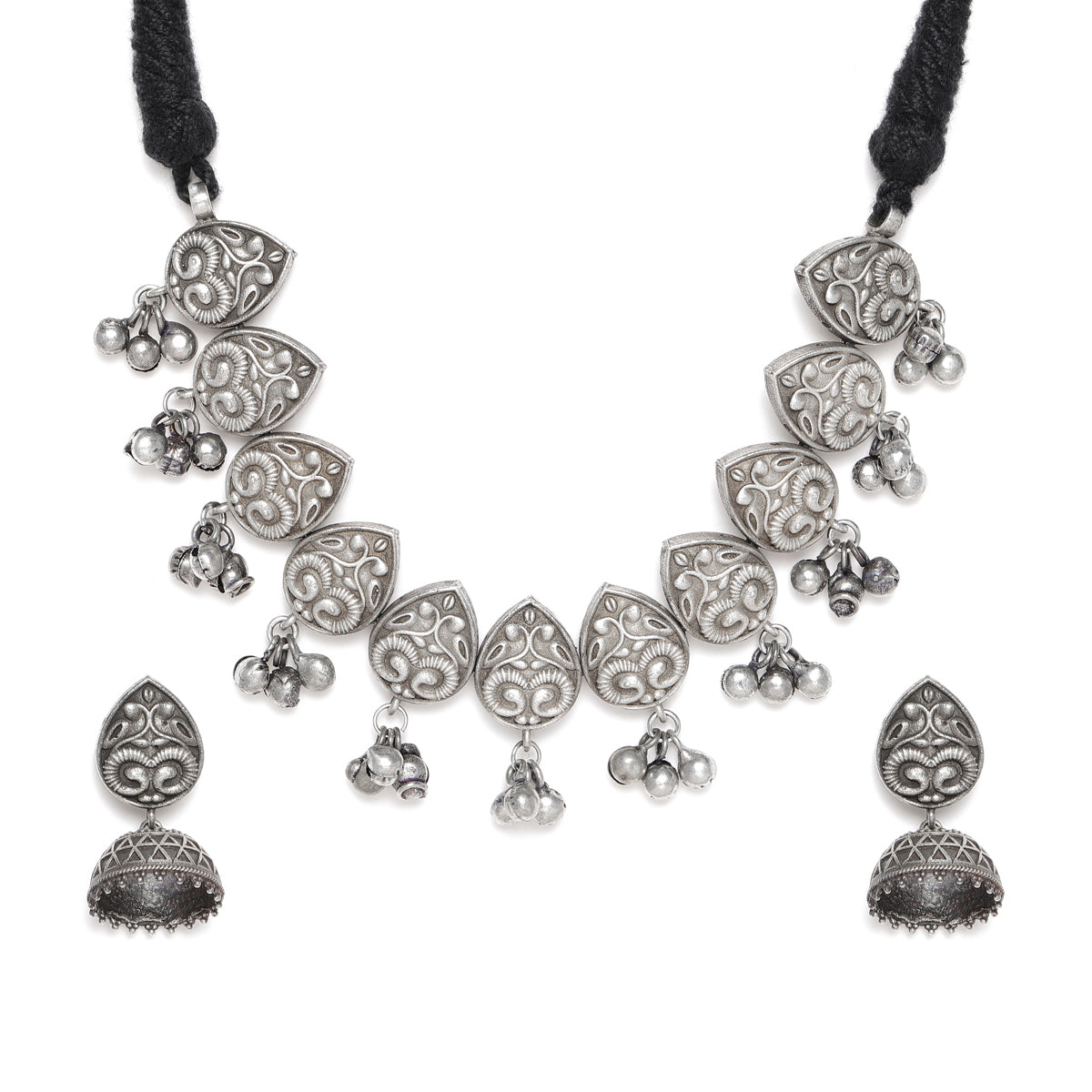 LAIDA Silver Plated Oxidized Handcrafted Jewellery Set