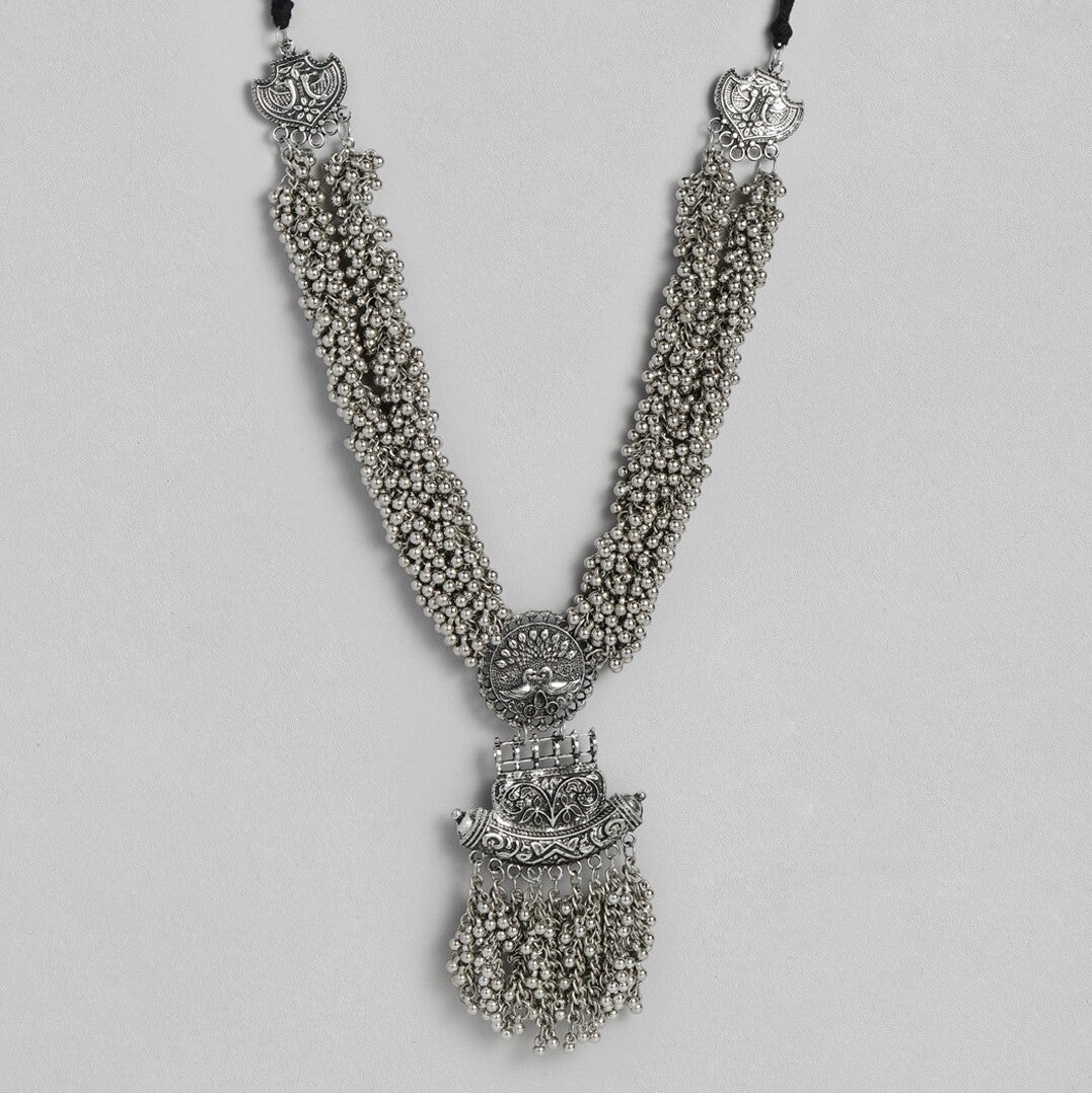 LAIDA Oxidised Silver-Plated Ghungroo Layered Handcrafted Necklace