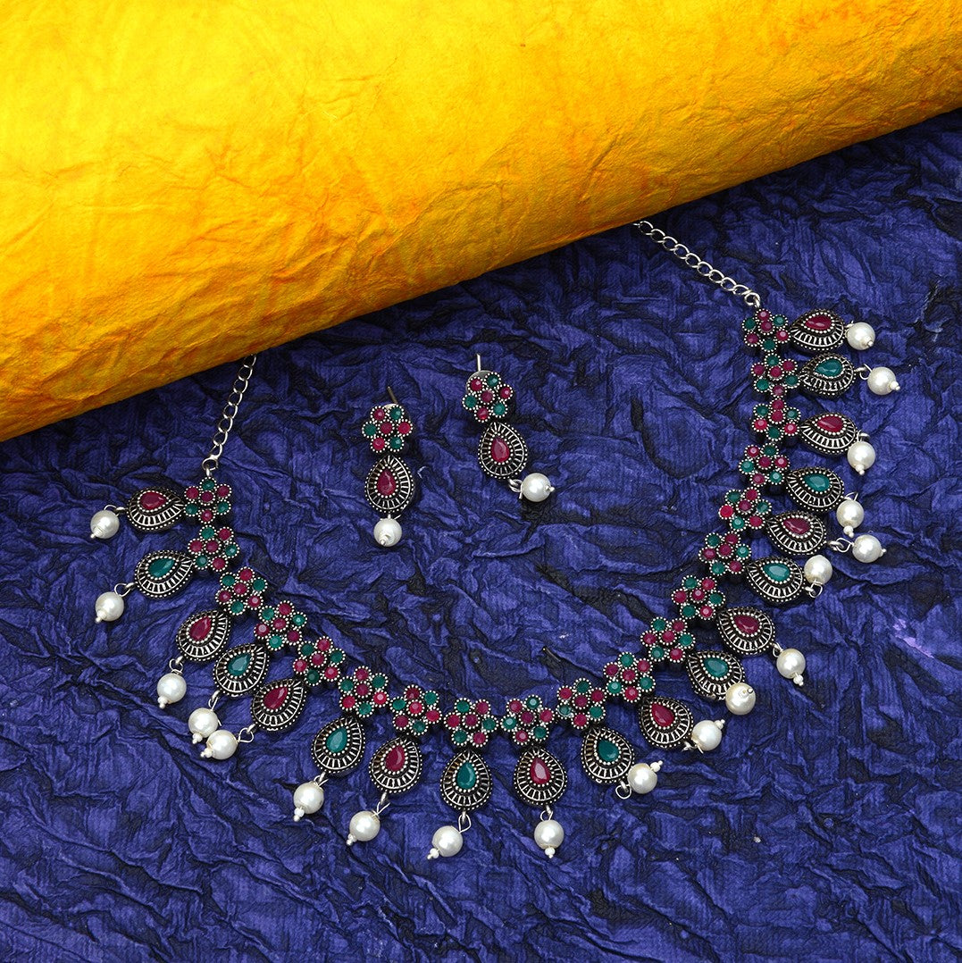 LAIDA Ruby Green Short Necklace with earring