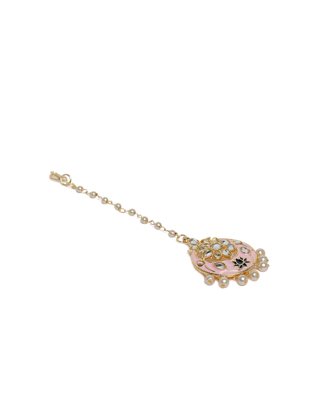 Laida Women Pink & Gold-Plated Kundan-Studded Handcrafted Maangtikka