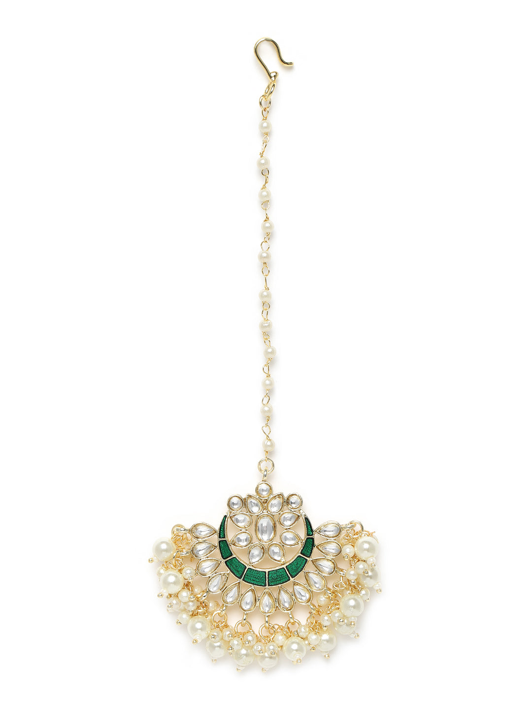 Laida Green Gold Plated Hand Crafted Kundan Studded Maang Tikka