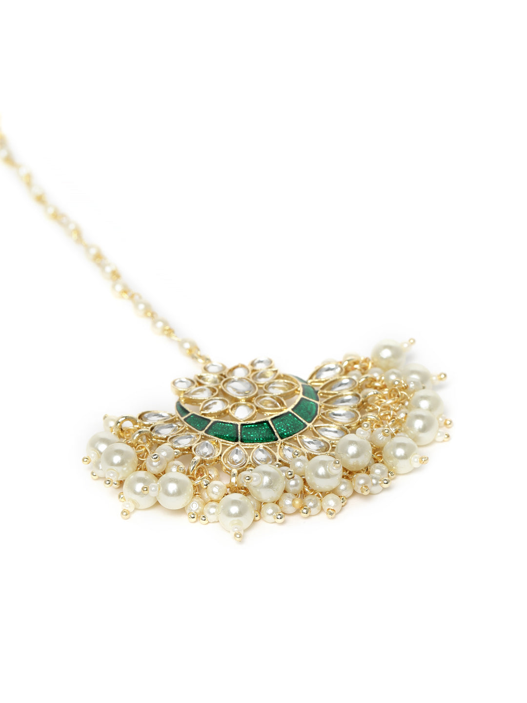 Laida Green Gold Plated Hand Crafted Kundan Studded Maang Tikka