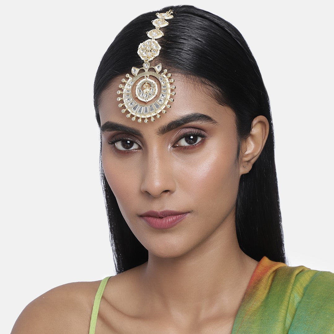 Laida Gold-Plated Handcrafted Chandbali Shaped Maang Tikka