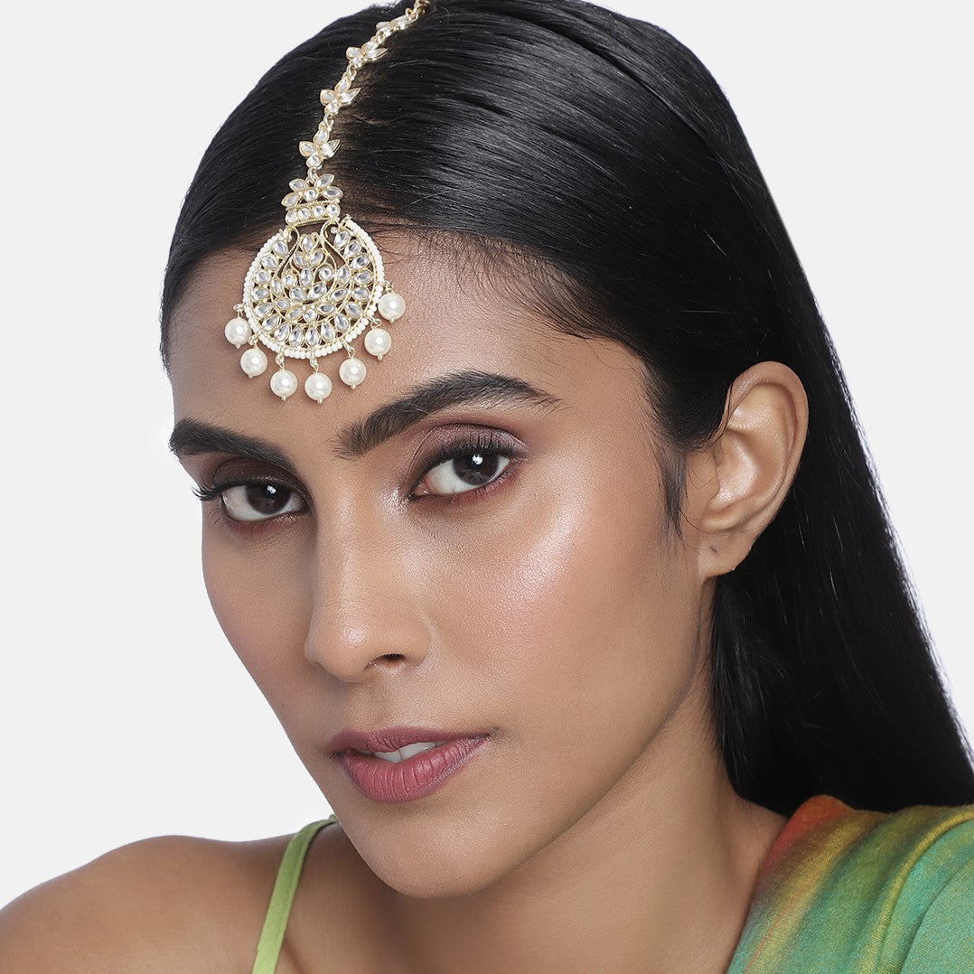 Laida Gold-Plated Handcrafted Pearl Embellished Maang Tikka