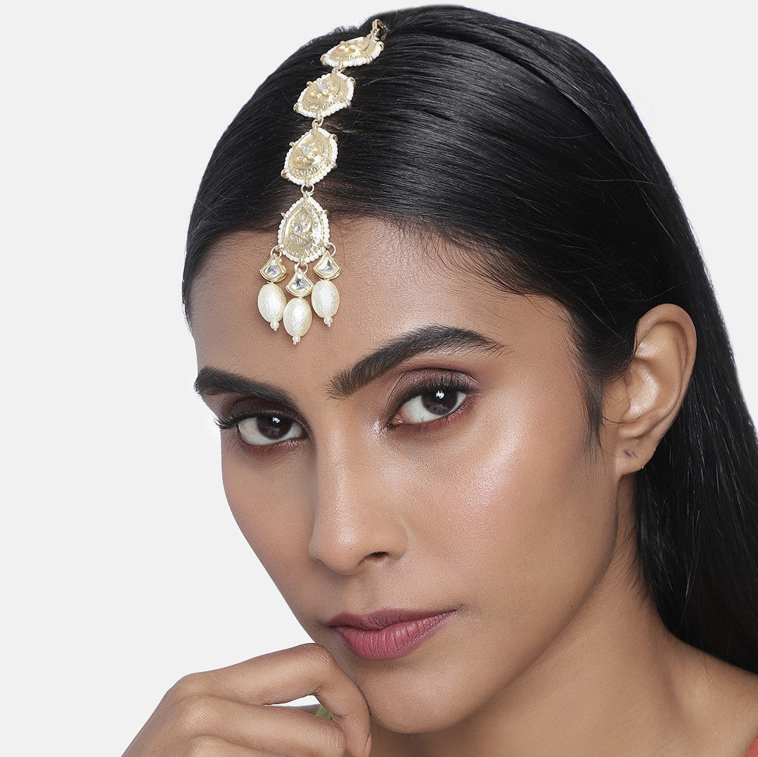 Laida Gold-Plated Handcrafted Pearl Embellished Maang Tikka