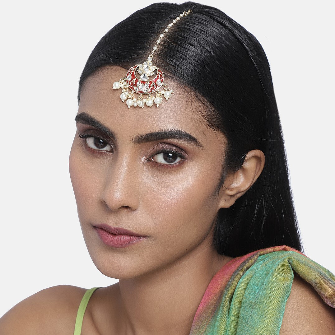 Laida Gold-Plated Handcrafted Pearl Embellished Maang Tikka
