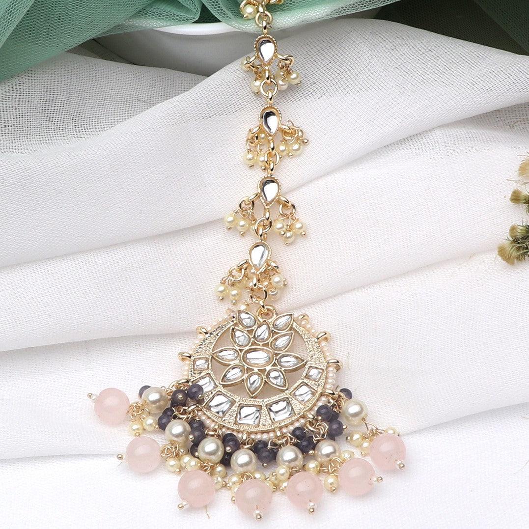 Laida Gold-Plated Stones & Beads Studded Chand Style Maangtikka