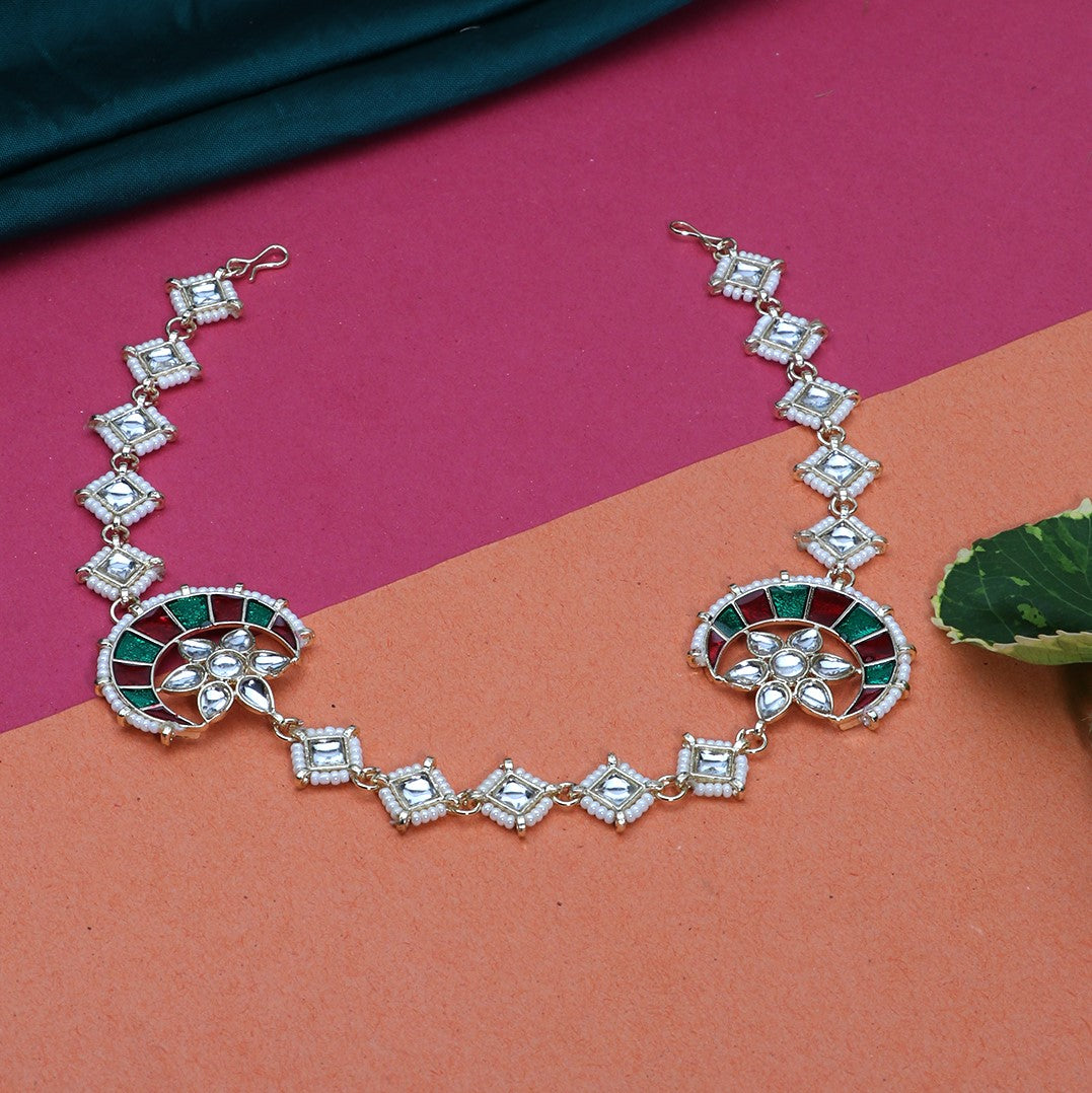 Laida Gold-Plated & White Kundan-Studded Matha Patti