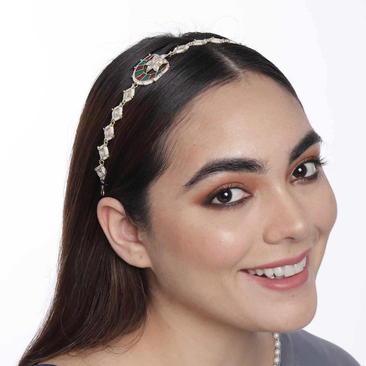 Laida Gold-Plated & White Kundan-Studded Matha Patti