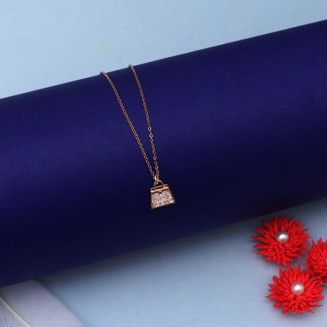 Laida Women Rose Gold-Plated & White AD-Studded Bag Pendant With Chain
