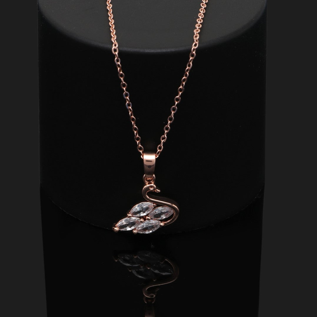 Laida Women Rose Gold-Plated & White AD-Studded Swan Pendant With Chain