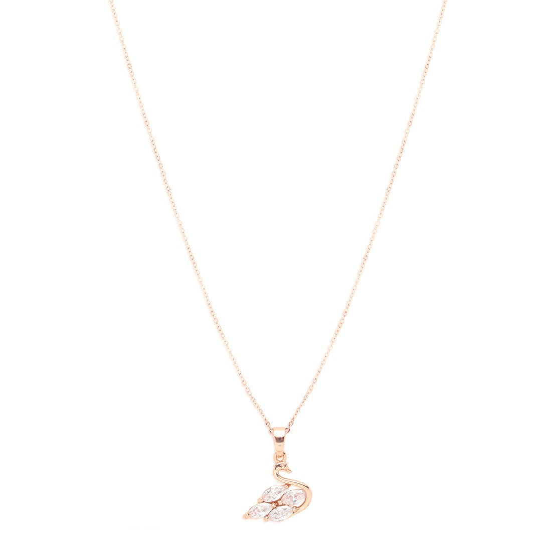 Laida Women Rose Gold-Plated & White AD-Studded Swan Pendant With Chain
