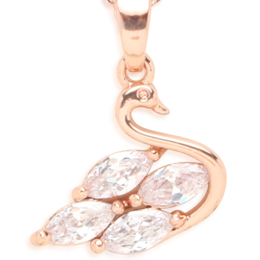 Laida Women Rose Gold-Plated & White AD-Studded Swan Pendant With Chain