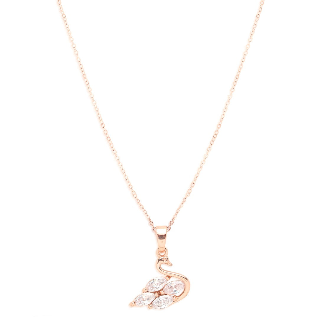 Laida Women Rose Gold-Plated & White AD-Studded Swan Pendant With Chain