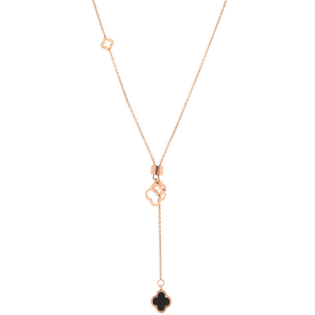 Laida Women Rose Gold-Plated & Black AD Studded Pendant With Chain