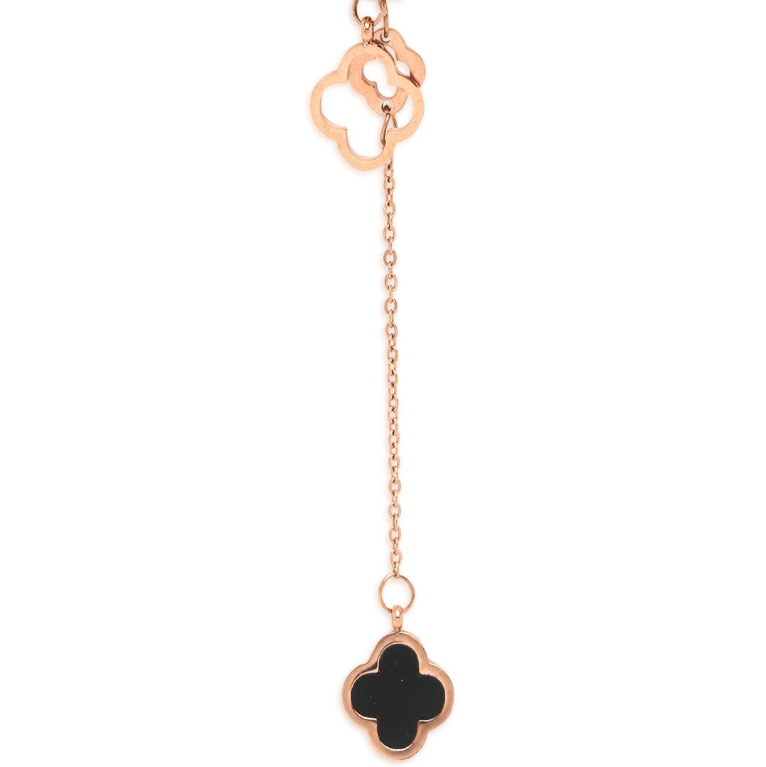 Laida Women Rose Gold-Plated & Black AD Studded Pendant With Chain