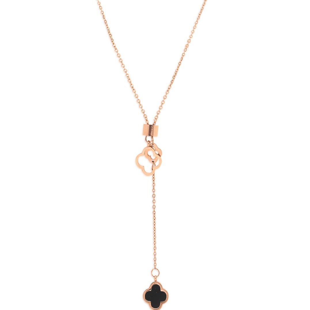 Laida Women Rose Gold-Plated & Black AD Studded Pendant With Chain