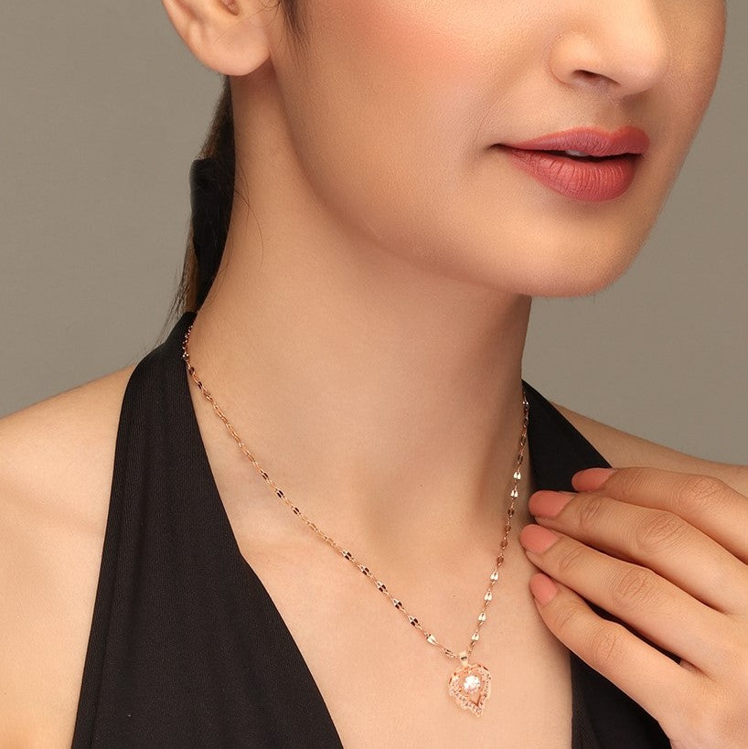 LAIDA Women Rose Gold-Plated & White AD-Studded heart Pendant With Chain