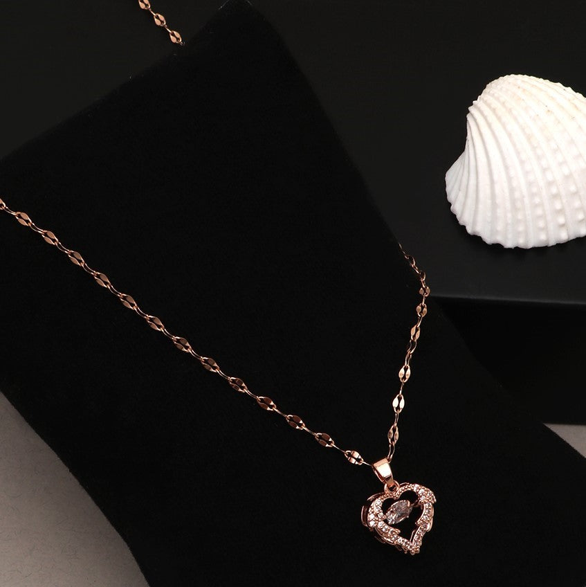 LAIDA Women Rose Gold-Plated & White AD-Studded heart Pendant With Chain