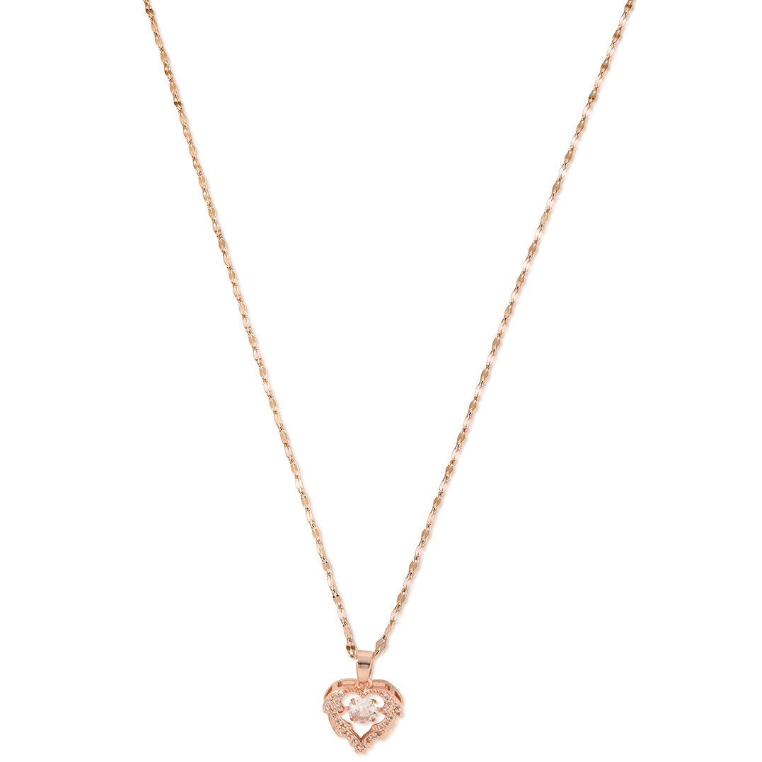 LAIDA Women Rose Gold-Plated & White AD-Studded heart Pendant With Chain