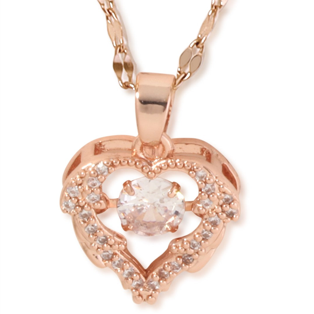 LAIDA Women Rose Gold-Plated & White AD-Studded heart Pendant With Chain