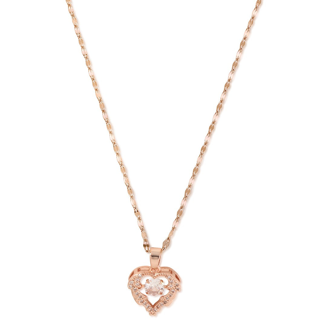 LAIDA Women Rose Gold-Plated & White AD-Studded heart Pendant With Chain