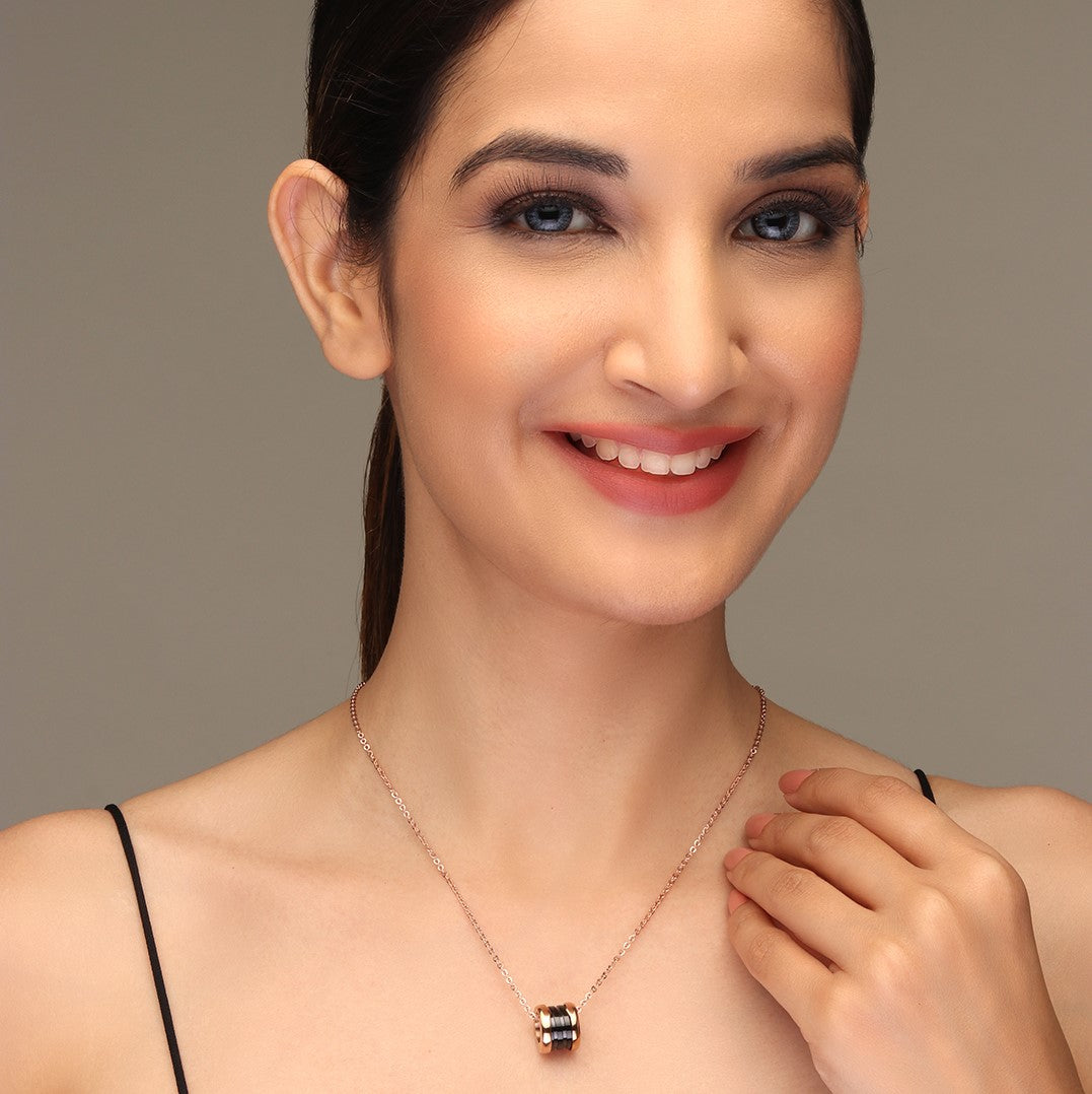 Laida Women Rose Gold-Plated AD Studded Pendant with chain