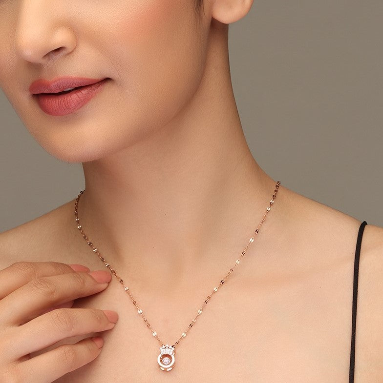 LAIDA Women Rose Gold-Plated & White AD Studded crown pendant with chain