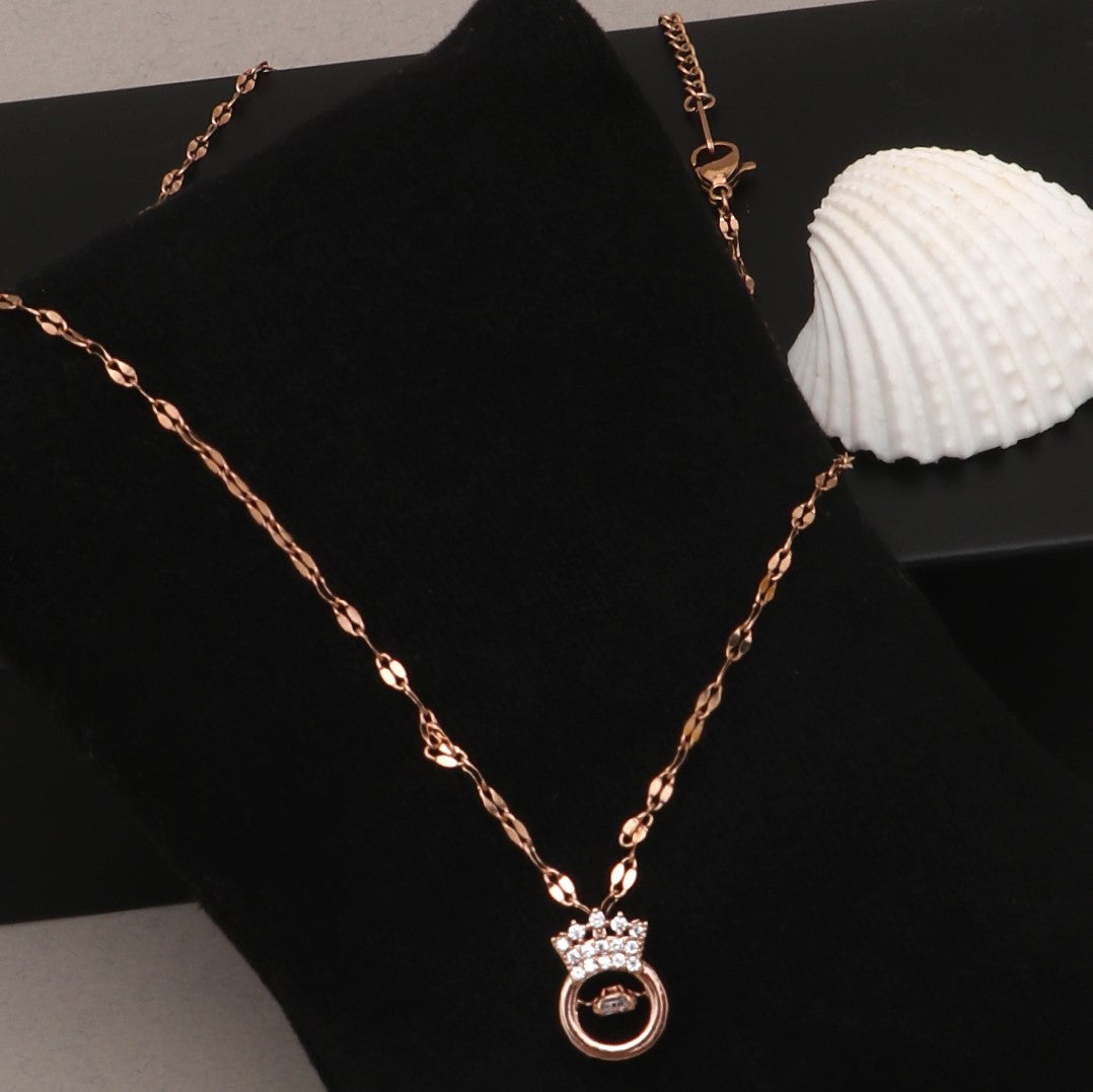 LAIDA Women Rose Gold-Plated & White AD Studded crown pendant with chain
