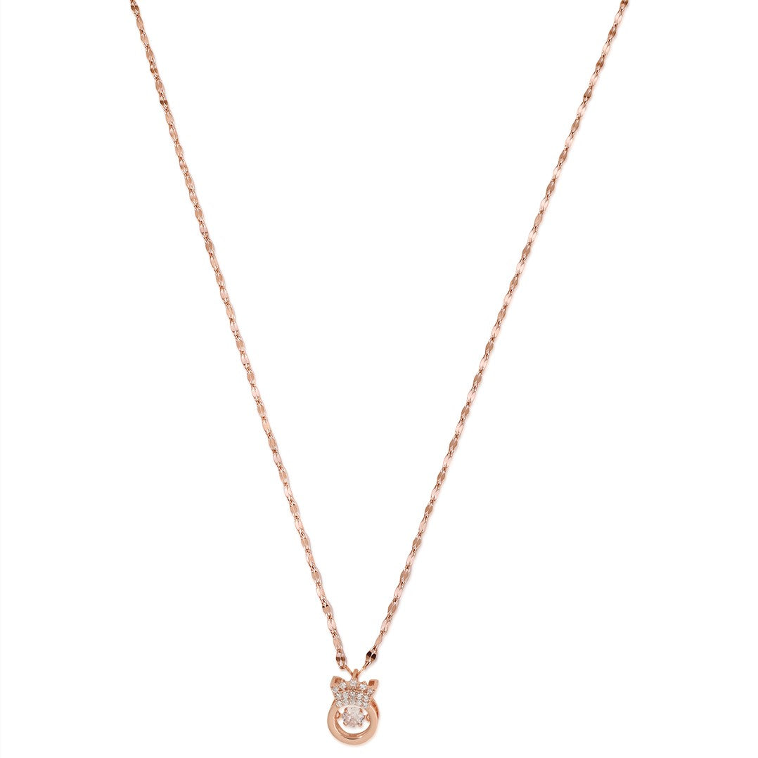 LAIDA Women Rose Gold-Plated & White AD Studded crown pendant with chain