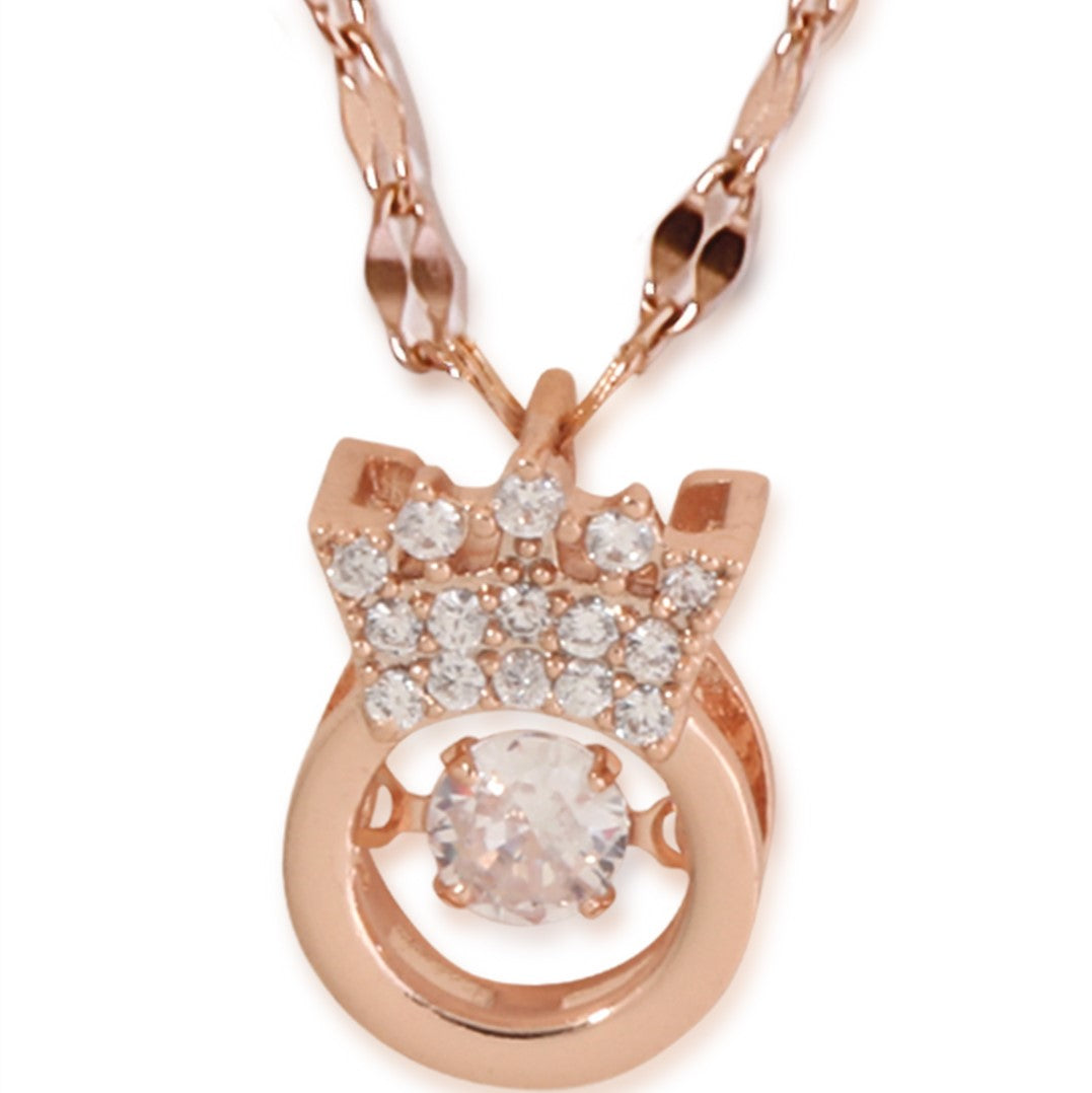 LAIDA Women Rose Gold-Plated & White AD Studded crown pendant with chain