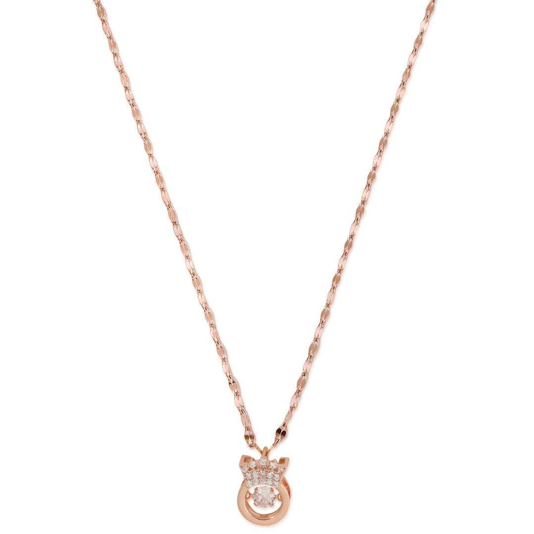 LAIDA Women Rose Gold-Plated & White AD Studded crown pendant with chain