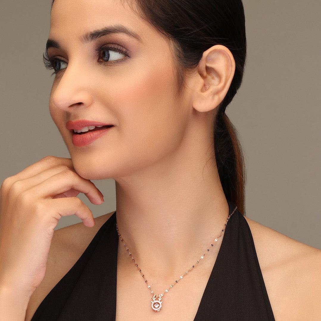 Laida Women Rose Gold-Plated & White AD Studded Pendant With Chain