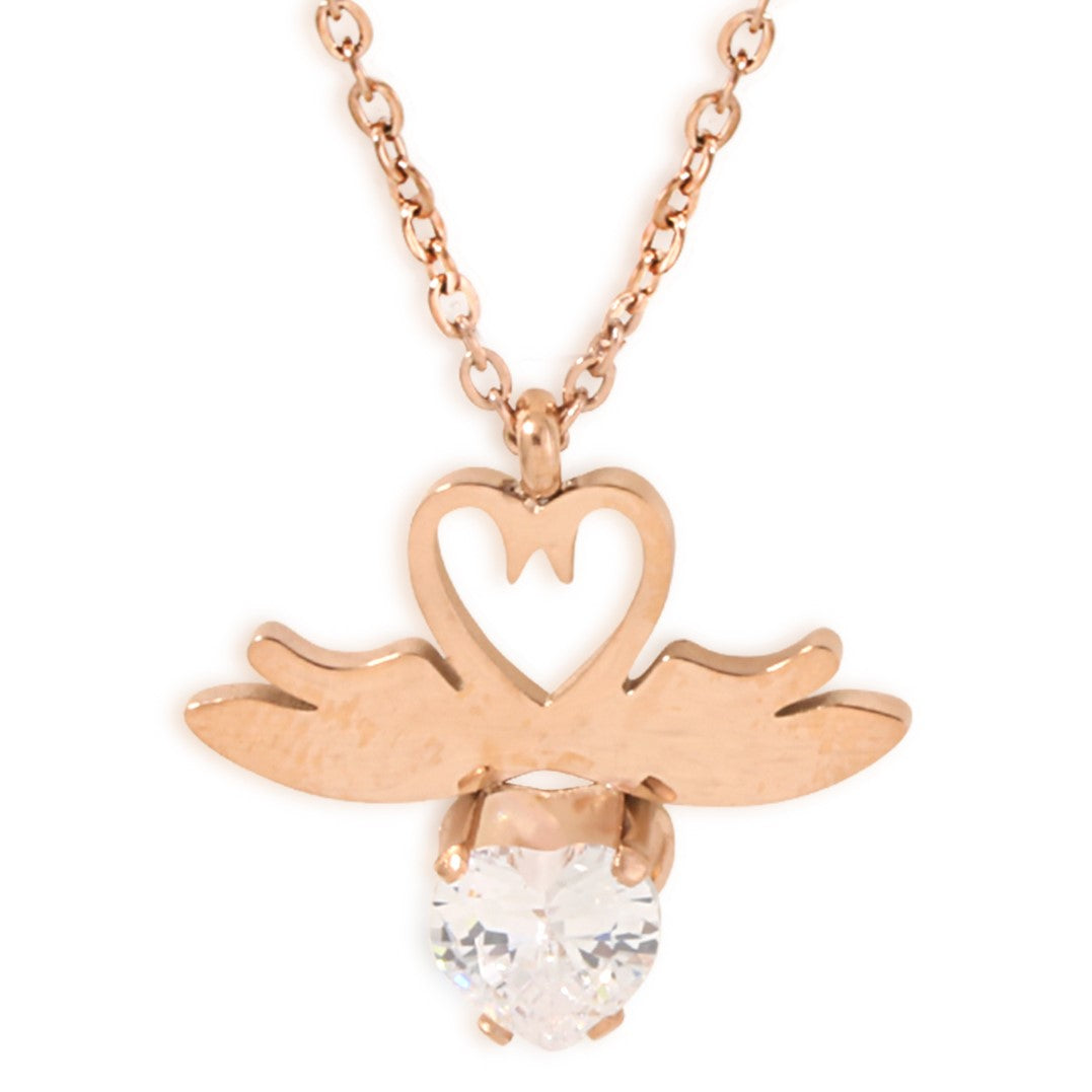 Laida Women Rose Gold-Plated & White AD-Stone Studded Winged-Shaped Pendant With Chain